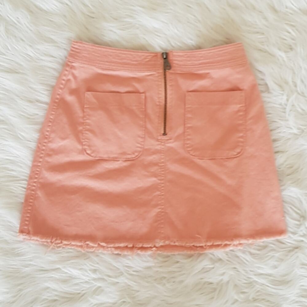 Madewell A Line Zip Blush Pink Frayed Hem Denim Mini Skirt Size 4